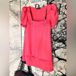 UK14/US10 coral red dress with puffed sleeves